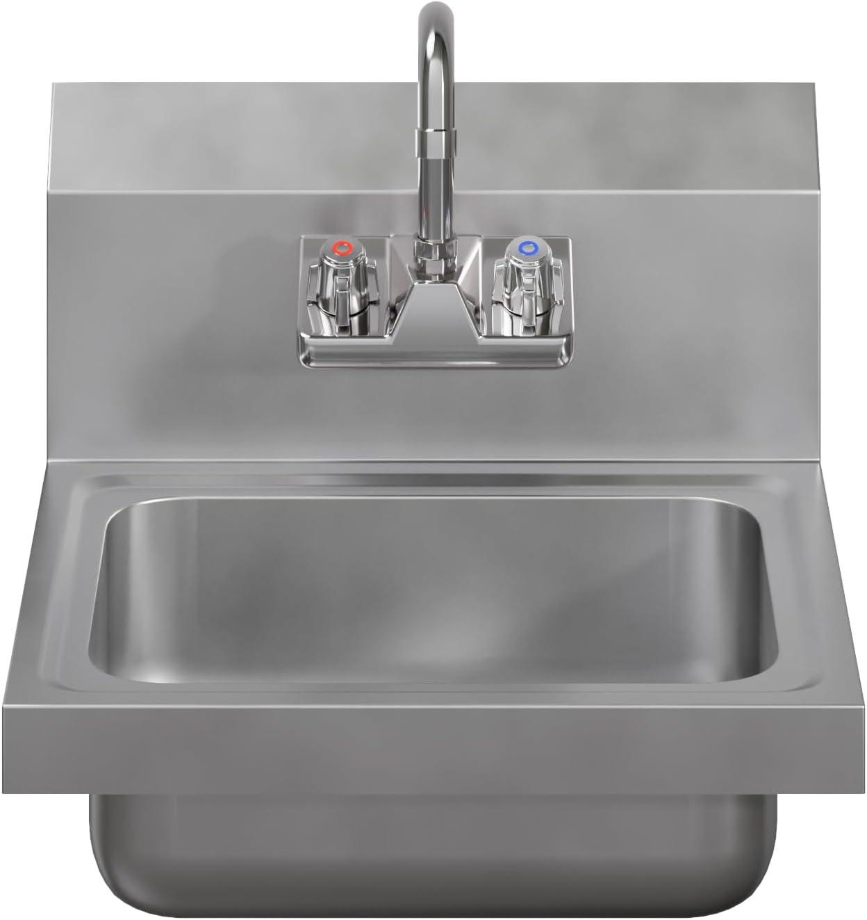 17in. x 15in. Stainless Steel Hand Sink. Commercial Wall Mount Hand Basin. NSF Certified.