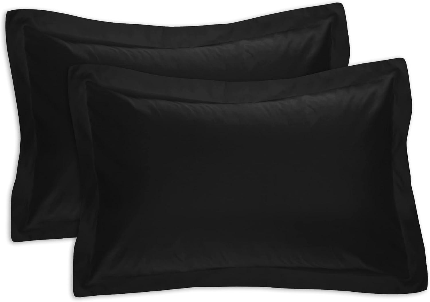 Black Cotton Polyester Standard Embroidered Pillow Sham Set