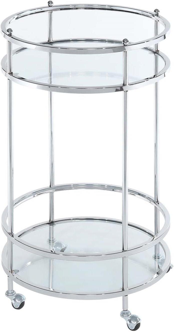 Royal Crest Bar Cart With Wheels in Clear Glass and Chrome Metal Frame