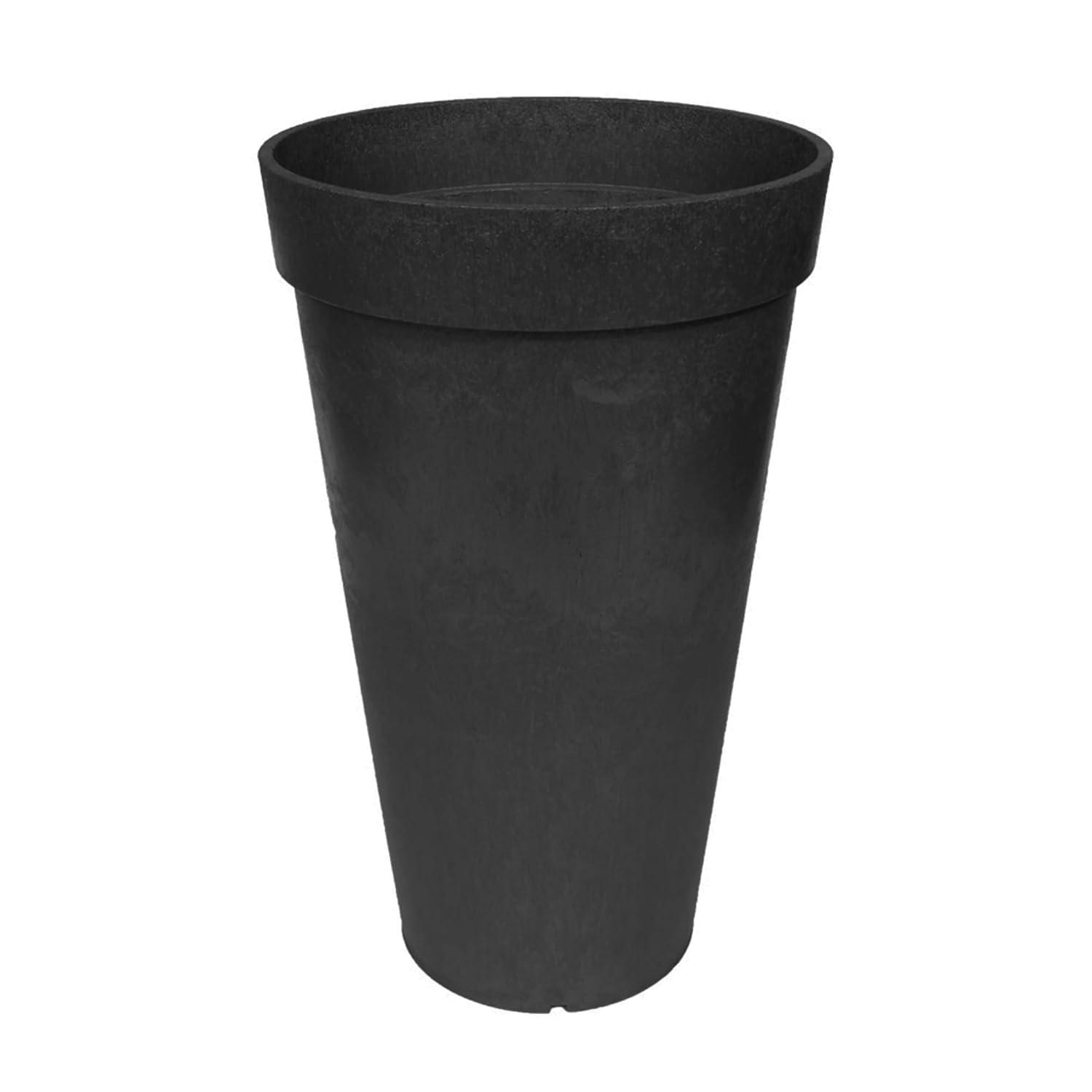 Tierra Verde 2 Pack Aria Indoor/Outdoor Self Watering Tall Round Planter, Weatherproof for Patio, Garden, and Porch Use, 12.5"W x 20"H, Black