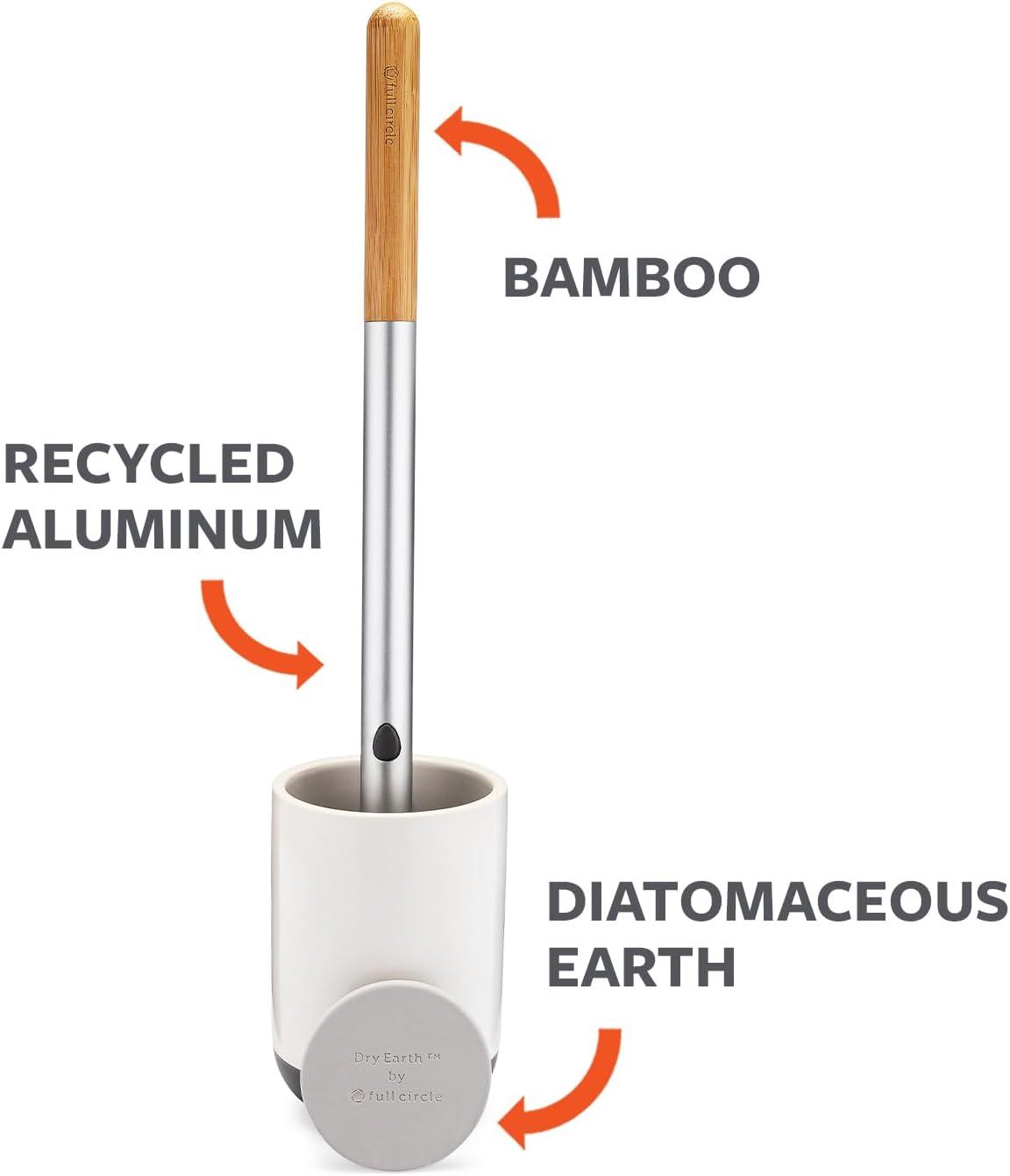 White Ceramic Toilet Brush with Bamboo Handle and Absorbent Disk