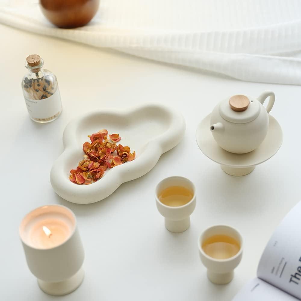 Cream Ceramic Cloud Shaped Jewelry and Trinket Dish