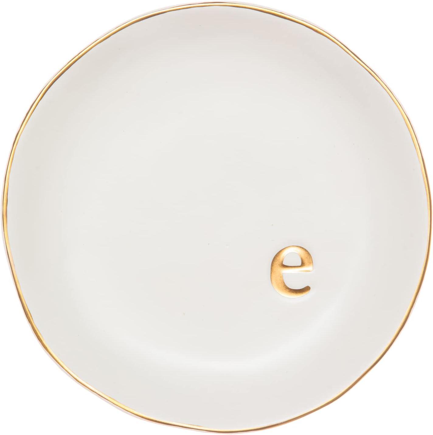 White Ceramic Jewelry Dish with Gold Monogram Accent