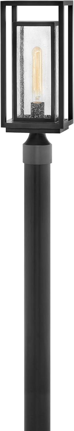 Black 17" Outdoor Post Lantern with Clear Seedy Glass