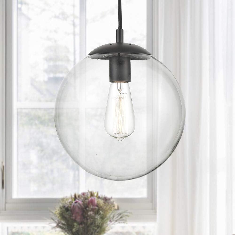 Kalix 14" Black Globe Pendant Light with Wooden Accent