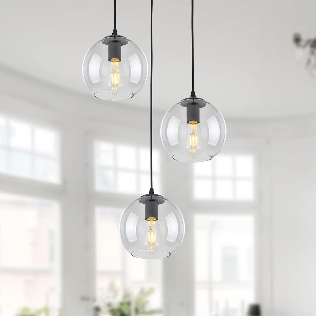 Black and Clear Glass 3-Light Pendant Ceiling Light