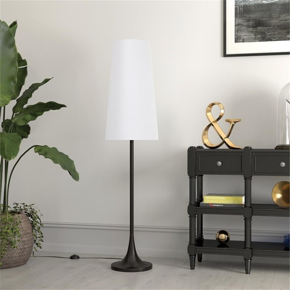 Evelyn&Zoe Yana 60" Tall Floor Lamp with Fabric shade in Blackened Bronze/White