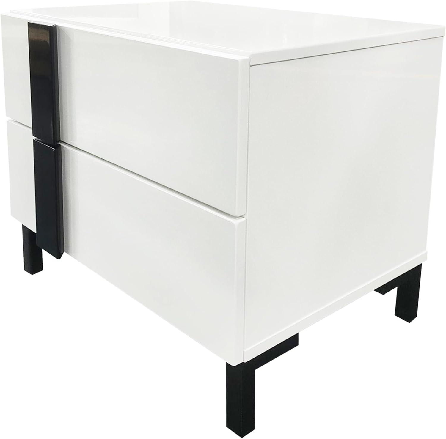 Modern High Gloss 3-Piece Bedroom Set Floating Bed Frame Queen Size Platform Bed with LED Light & 2 Nightstands, White