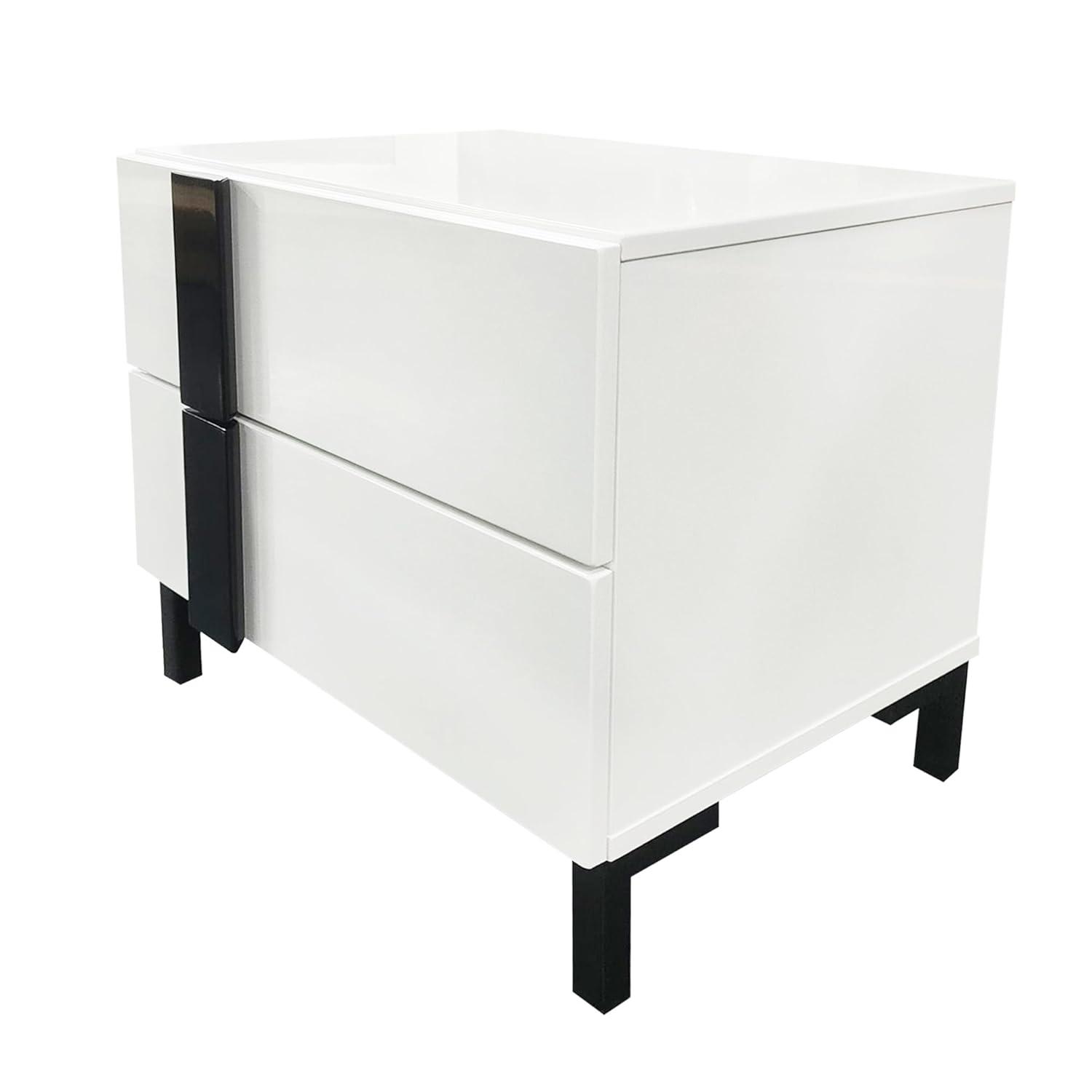 Modern High Gloss 3-Piece Bedroom Set Floating Bed Frame Queen Size Platform Bed with LED Light & 2 Nightstands, White