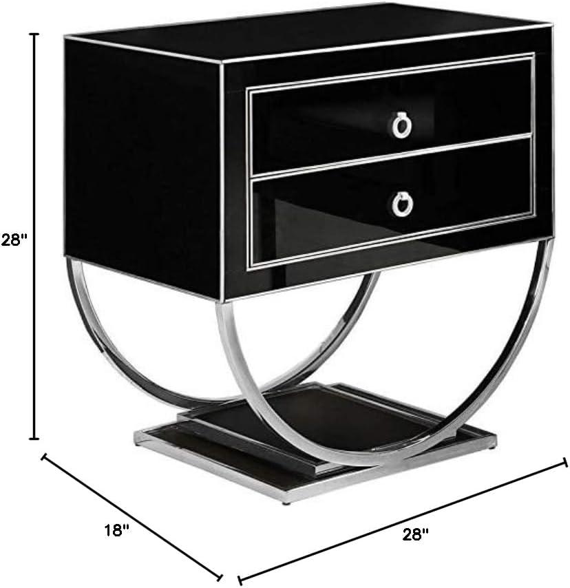 Meridian Furniture Alyssa Black Glass and Chrome Side Table