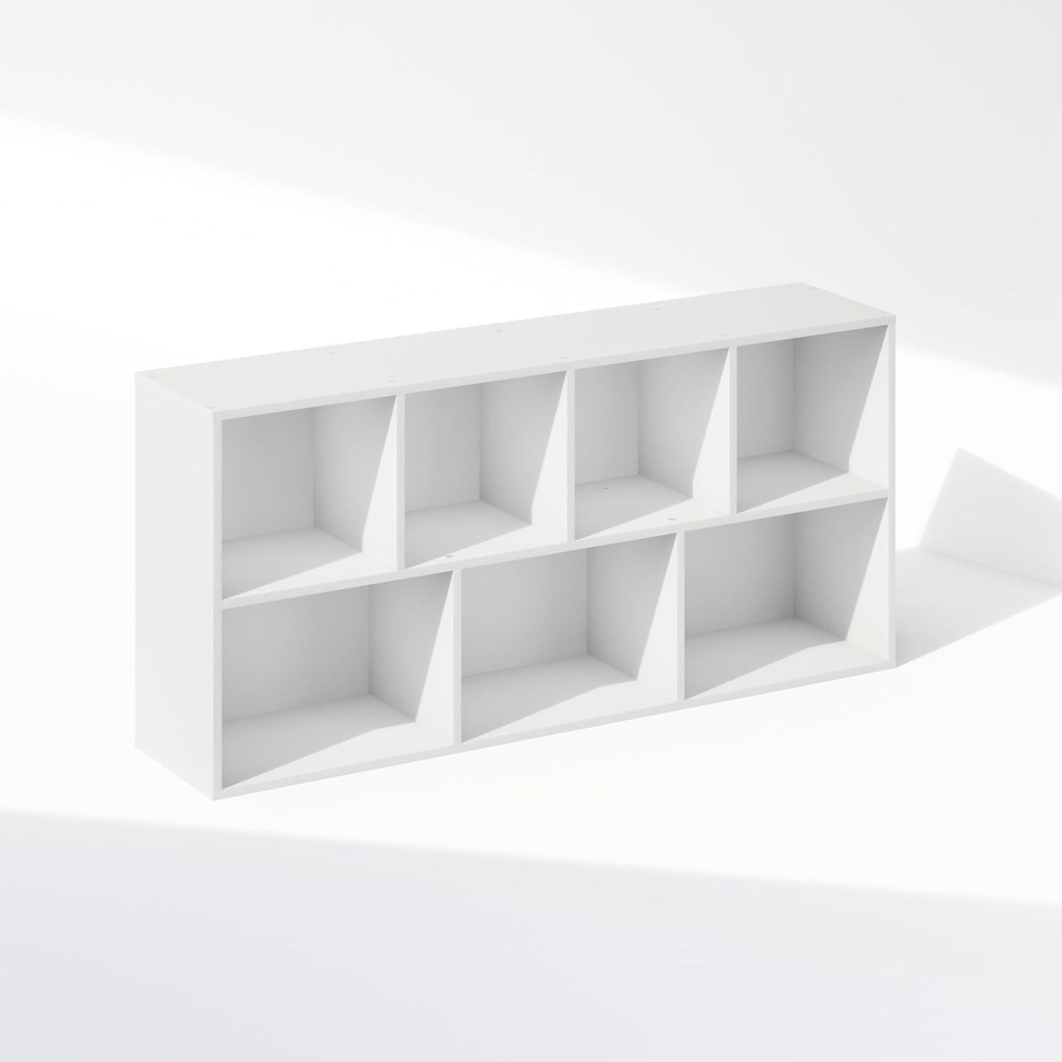 Furinno Reed 7-Cube Reversible Open Shelf Multipurpose Bookcase, Storage Organizer, White