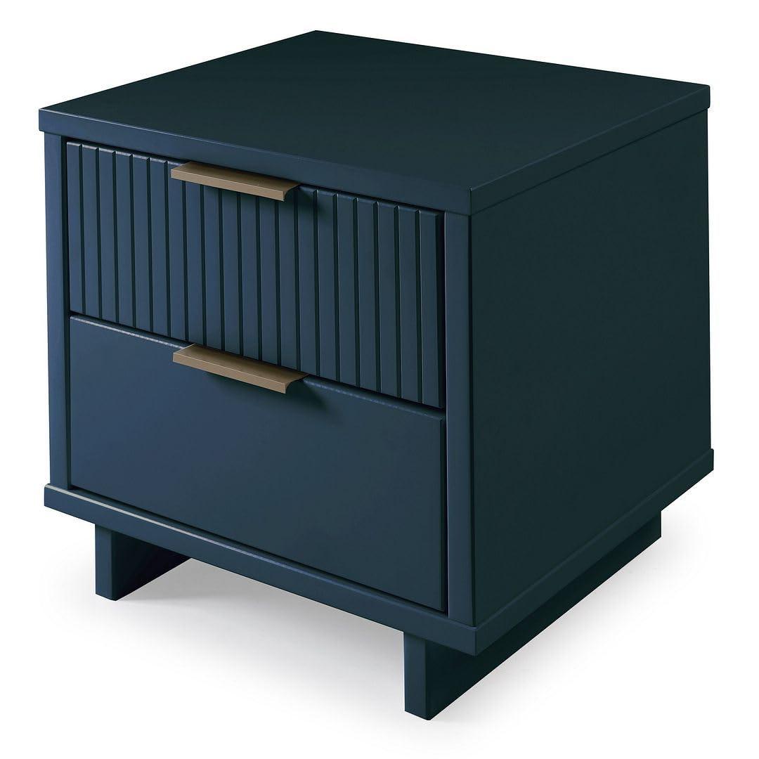 Granville Modern 2 Drawer Nightstand Midnight Blue - Manhattan Comfort: Soft Close, UV Finish, Metal Handles