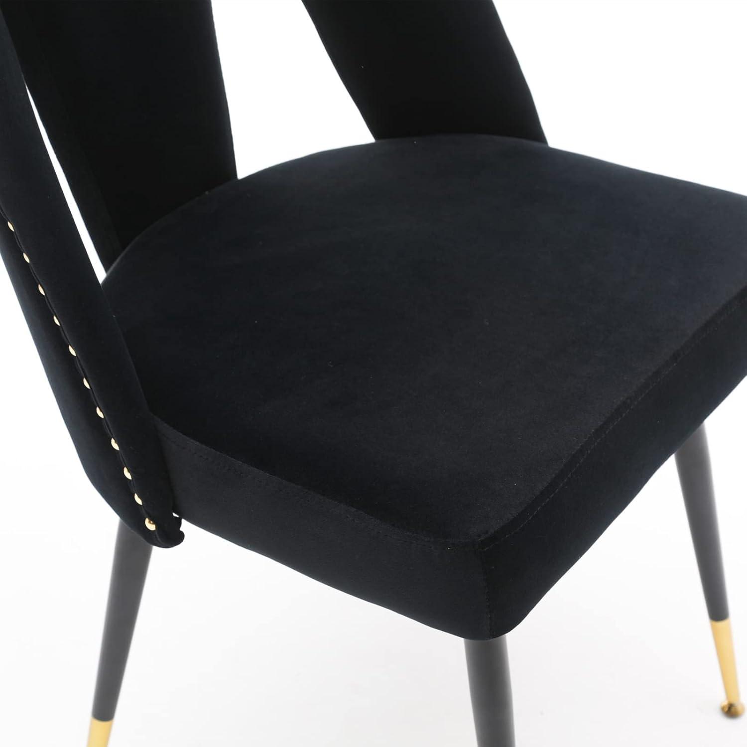 Aoowow Modern Dining Chairs Set of 2, Velvet Upholstered Side Chairs with Nailheads and Gold Tipped Black Metal Legs (Black)