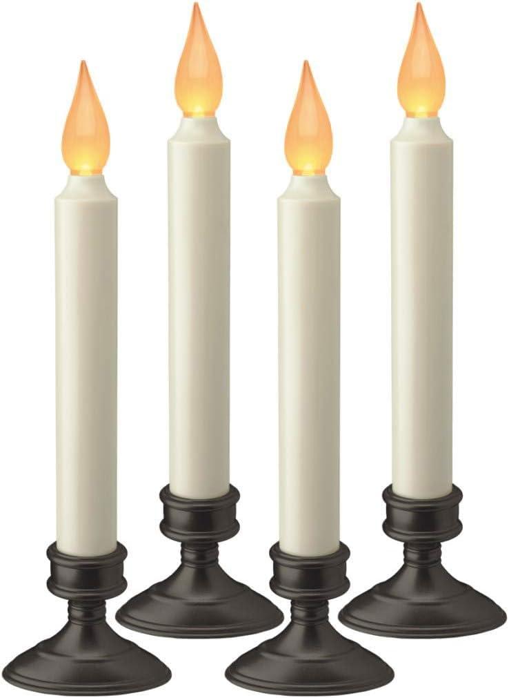 Xodus Innovations Battery Operated LED Window Candle, Dusk to Dawn Light Sensor, Aged Bronze Base, Amber Flicker Flame (4 Pack)