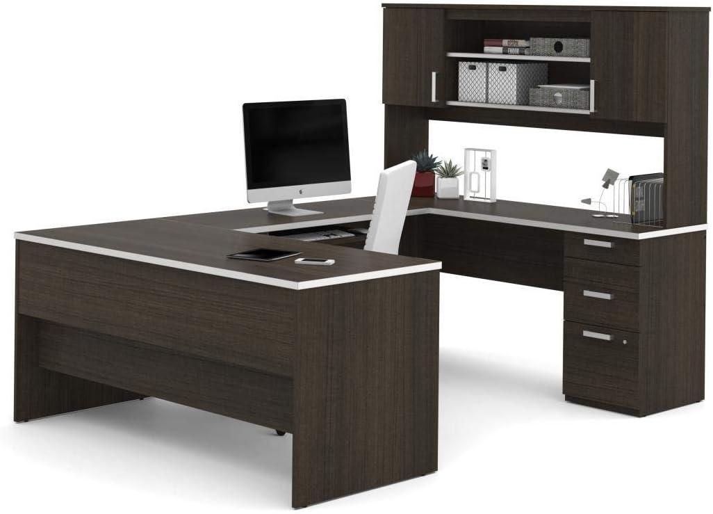 Bestar Ridgeley U Shaped Desk in Dark Chocolate & White Chocolate