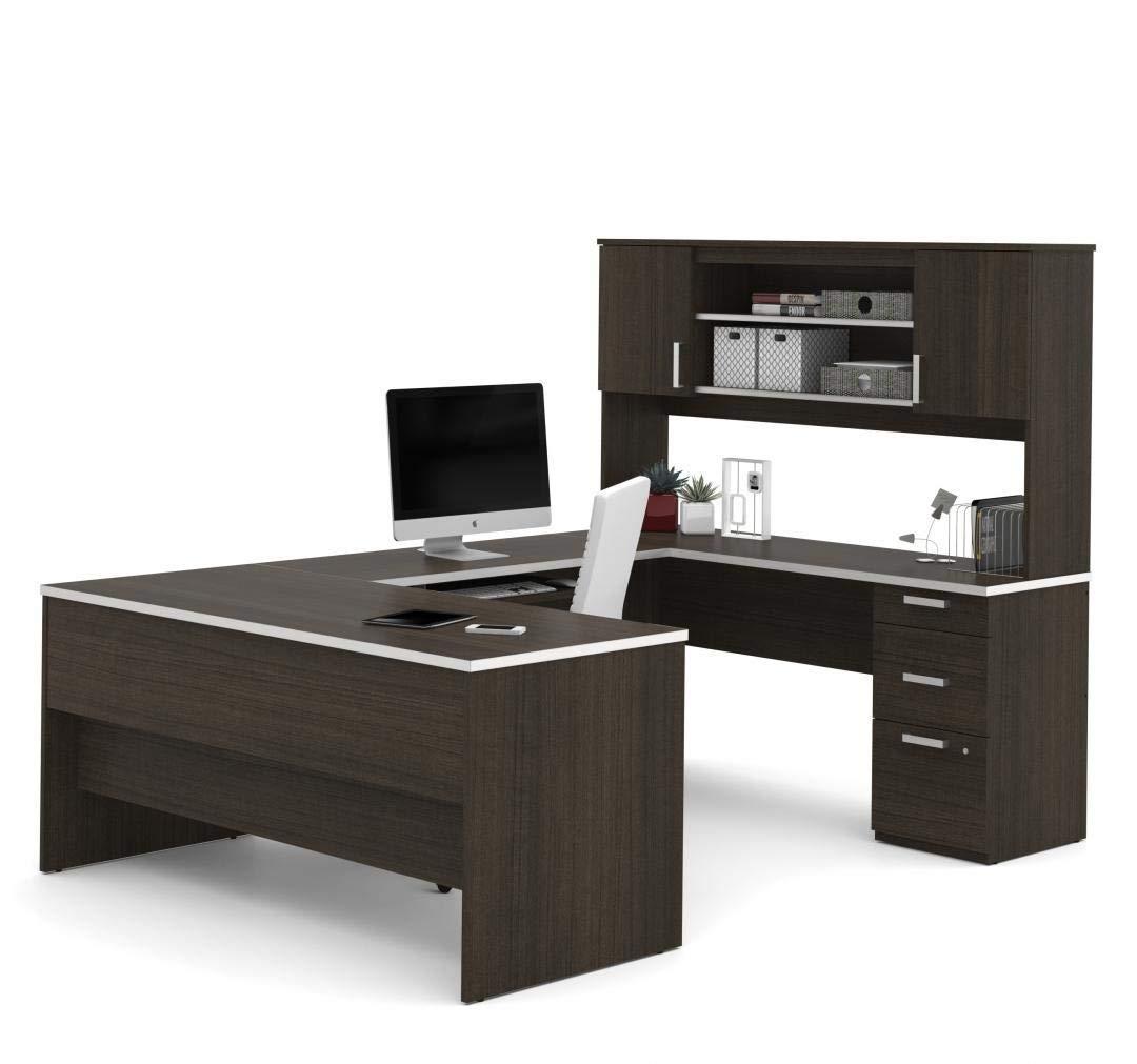 Bestar Ridgeley U Shaped Desk in Dark Chocolate & White Chocolate