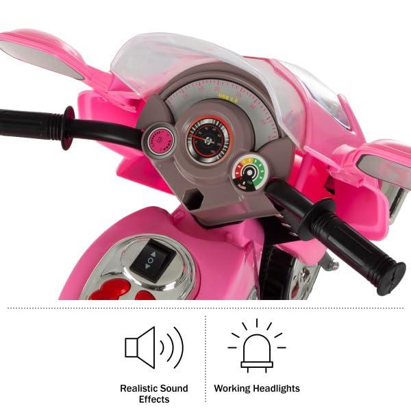 Lil' Rider Electric Motorcycle for Kids – 3-Wheel Battery Powered Motorbike for Kids Ages 3-6 – Fun Decals- Reverse- and Headlights (Pink), Large