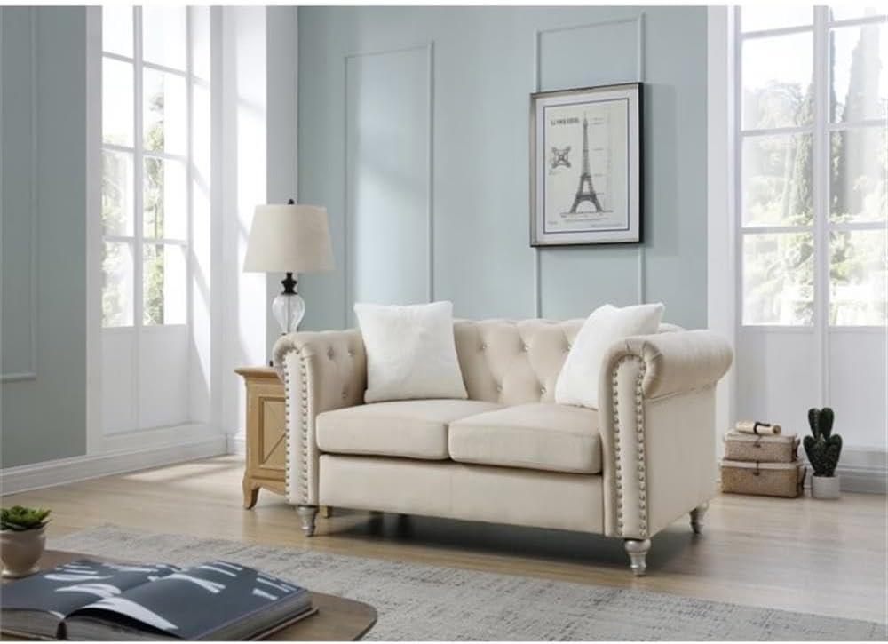 Glory Furniture Raisa Velvet Loveseat in Beige