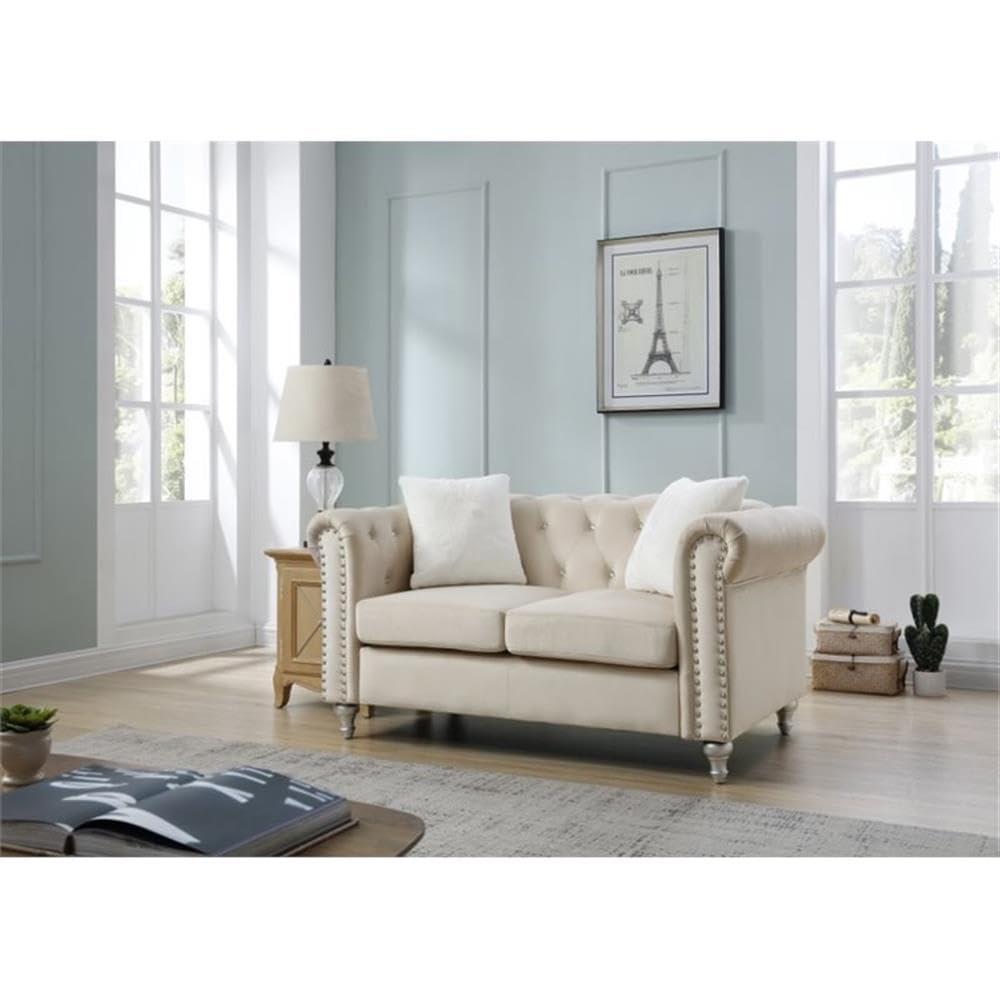 Glory Furniture Raisa Velvet Loveseat in Beige