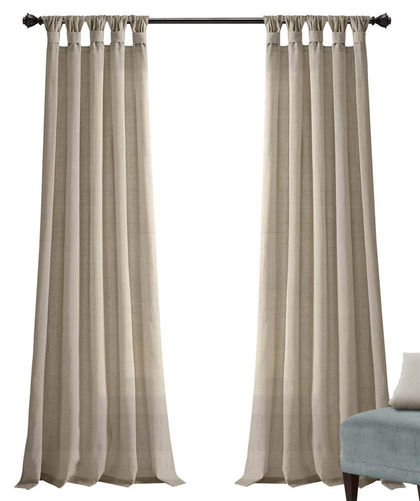 Burlap Knotted Tab Top Semi Sheer Curtain Pair (Set of 2)
