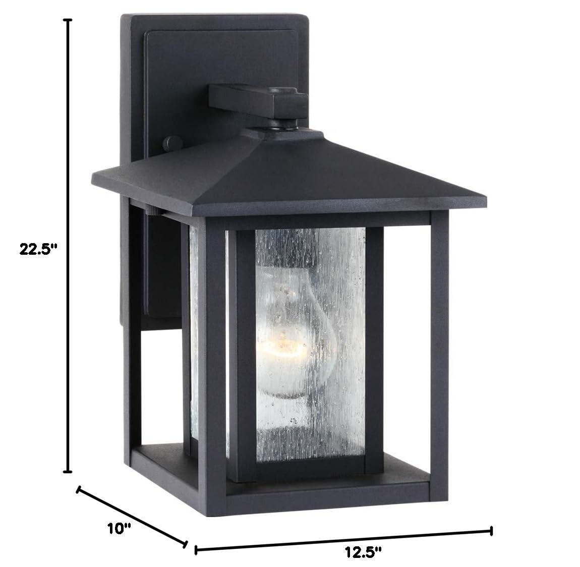 Transitional Hunnington Black Pewter 1-Light Outdoor Sconce with Seeded Glass