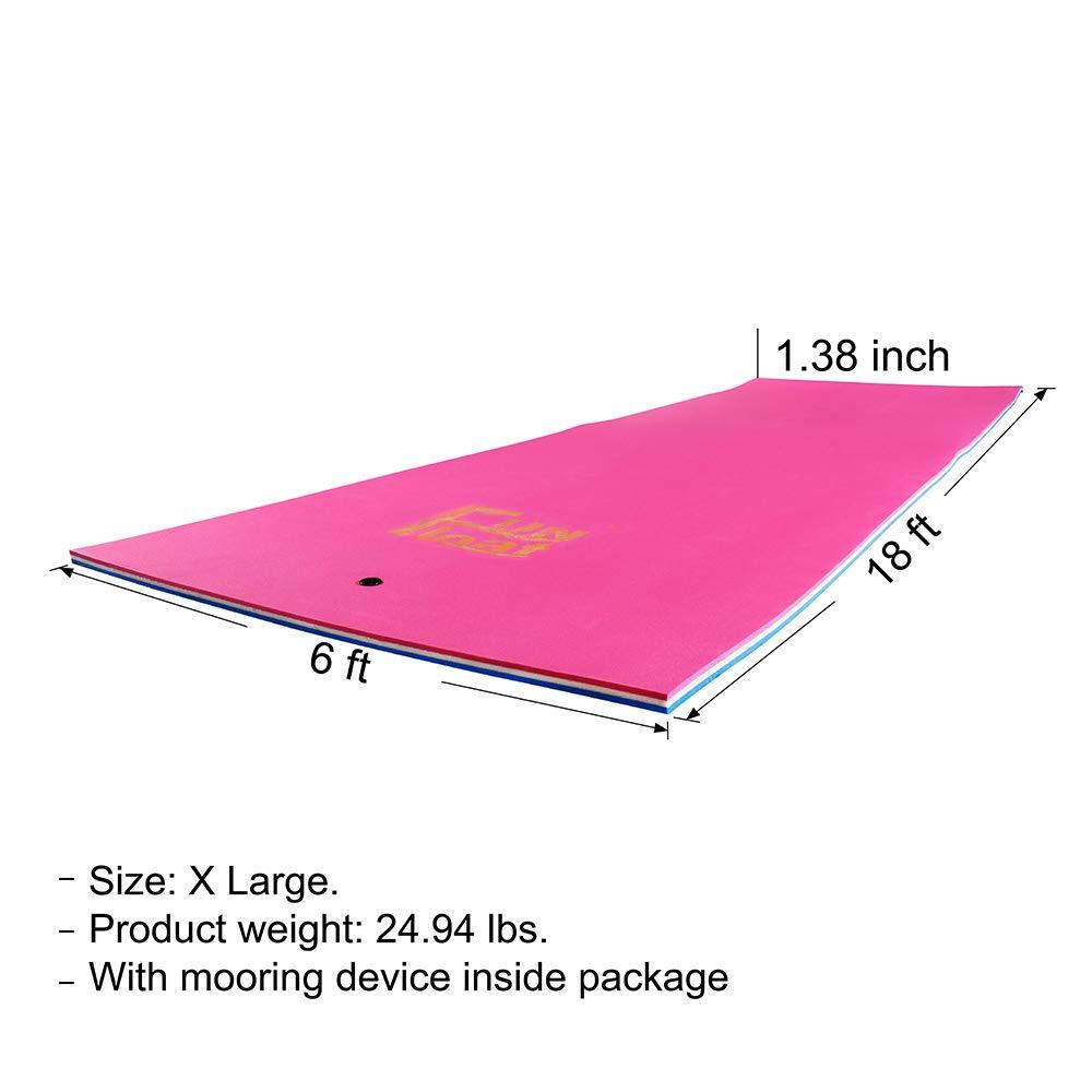 Floating Water Mat, 3-Layer and 1.38 inch Thick, 18'*6'/9'*6', Swimming Island,Aqua Pad,Used in Lake,Pool,on Beach, Vacation,Water Activities,Sports,Recreations,Parties,with Mooring Device