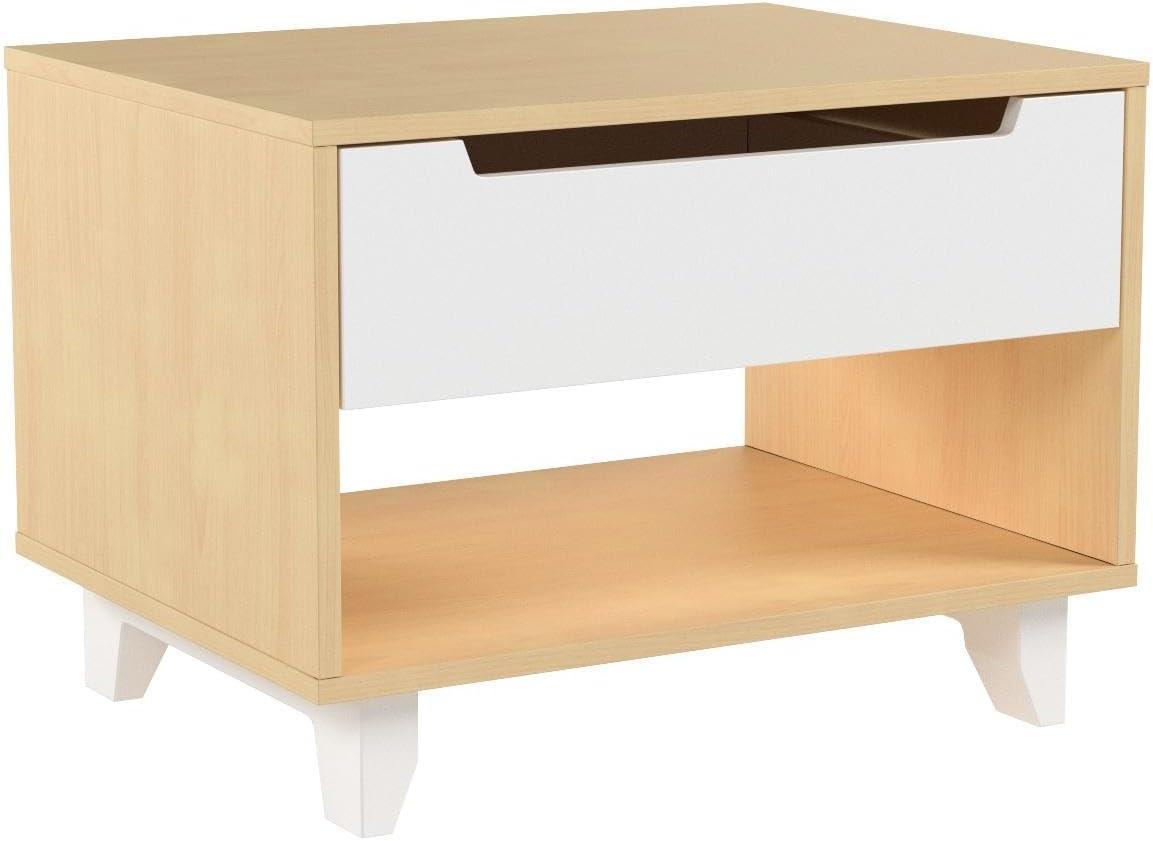 Natural Maple and White 1-Drawer Nightstand with Open Shelf