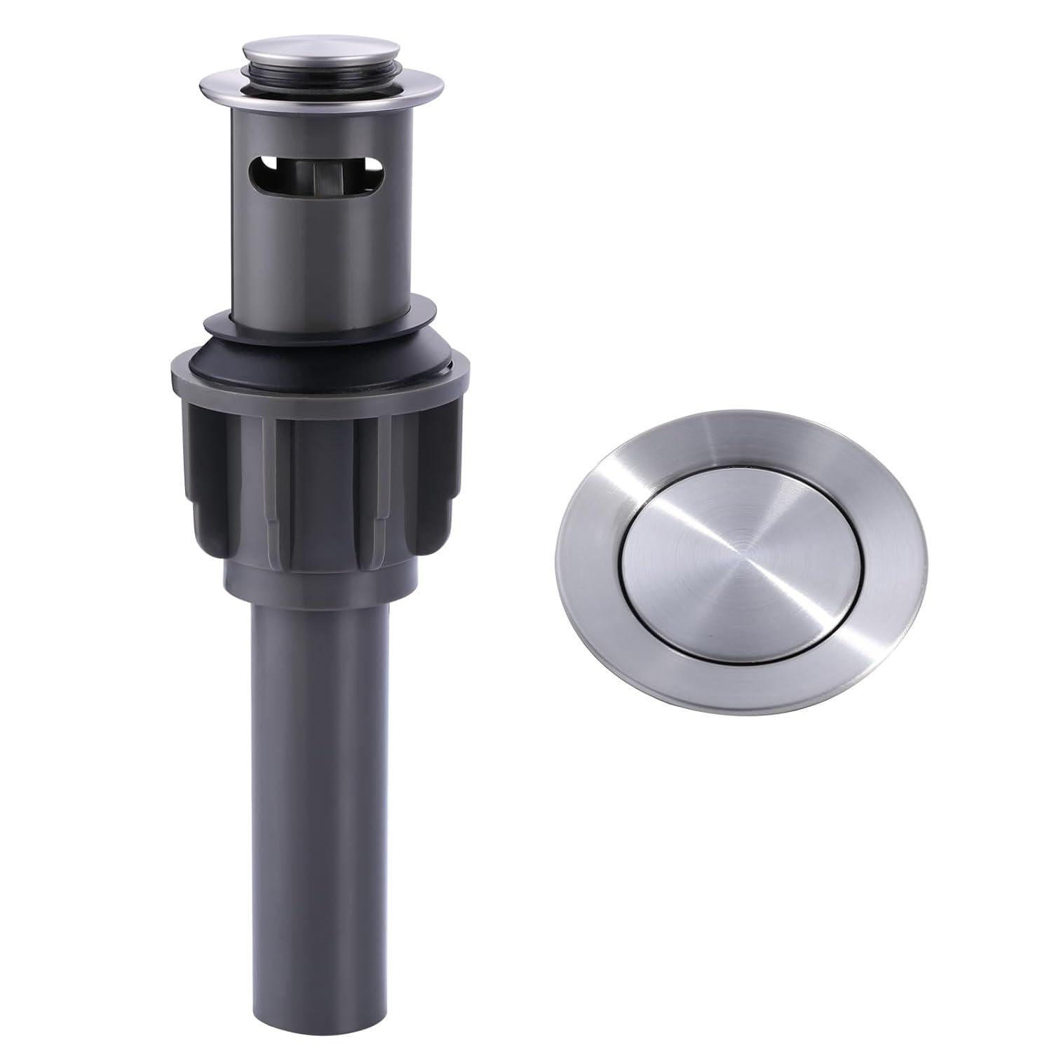 Pop Up Stopper Bathroom Sink Drain with Overflow Vessel Sink Drain for Bathroom Brushed Nickel Pop Up Drain Stopper Anti Clog Strainer Assembly with Strainer Lavatory Vanity Vessel Pop Up Stopper
