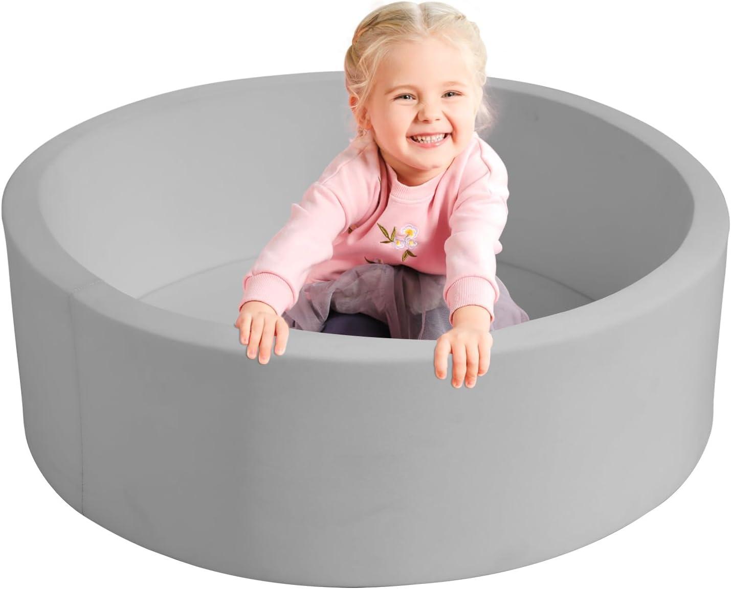 TrendBox Foam Ball Pit for Toddler, 35" x 12" Memory Sponge with Removable Cover Indoor Round Ball Pit for Kids Children - Light Gray