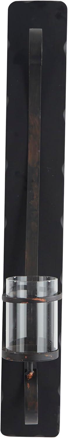 DecMode Black Metal Geometric Pillar Wall Sconce with Wood Back Mount