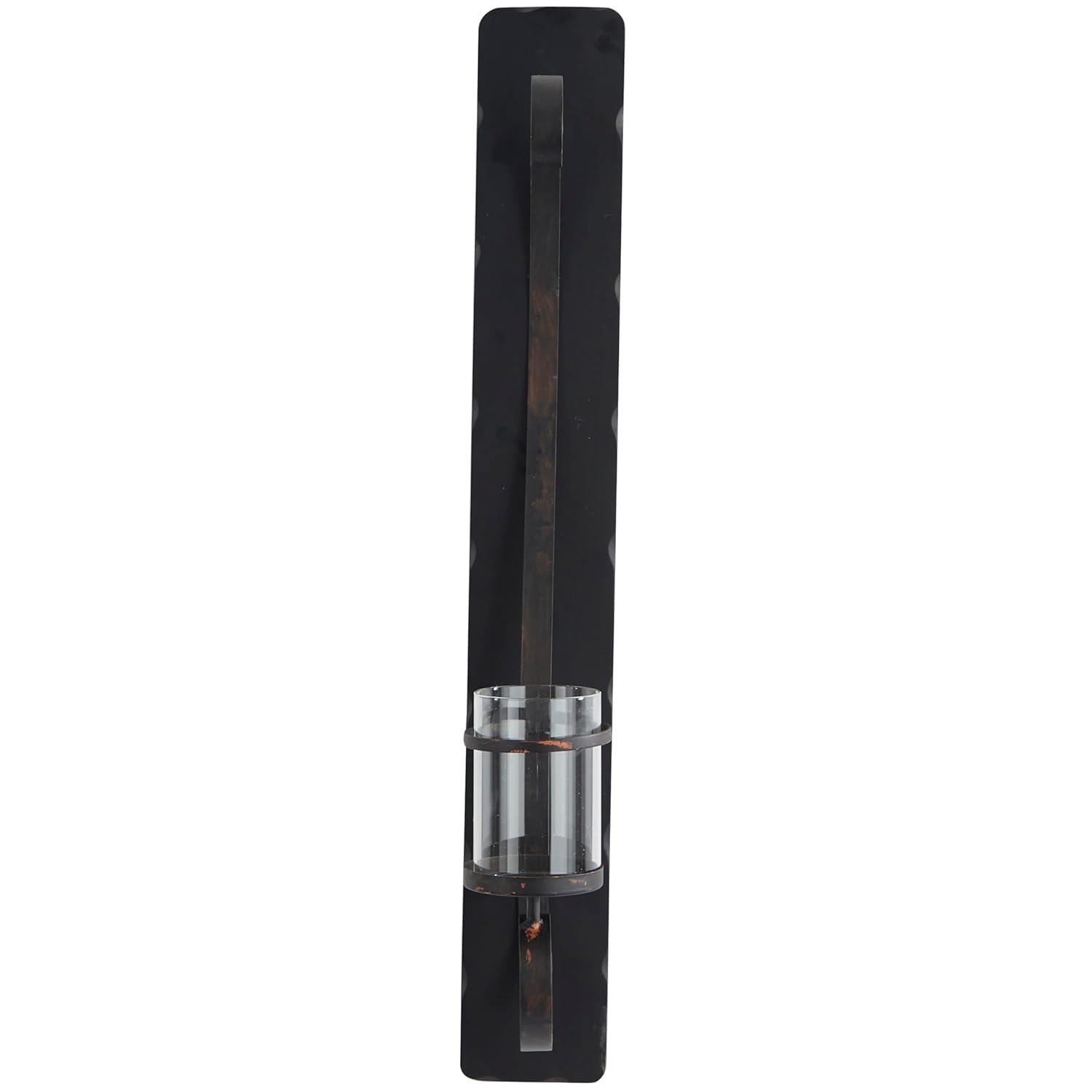 DecMode Bronze Metal Geometric Handmade Pillar Wall Sconce with Smoked Glass