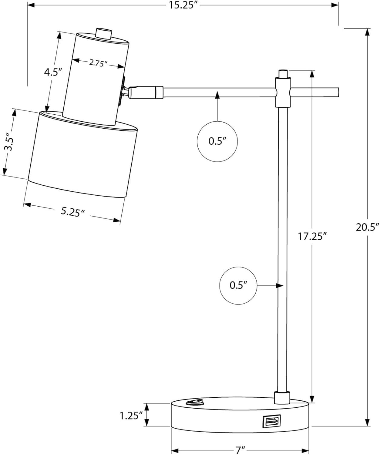 Adjustable Black Metal Desk Lamp with USB Port