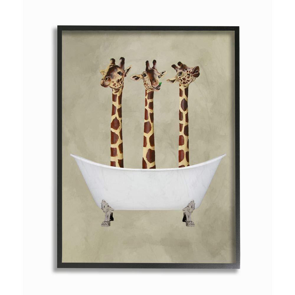 Stupell Home Décor Collection Three Giraffes In A Bathtub Framed Giclee Texturized Art