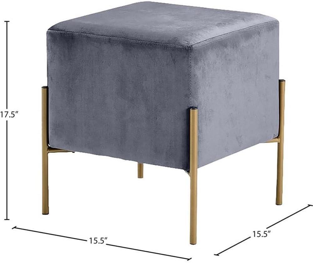 Homestock  Antique Ambiance Black Velvet Ottoman/Stool, 15.5" W x 15.5" D x 17.5" H