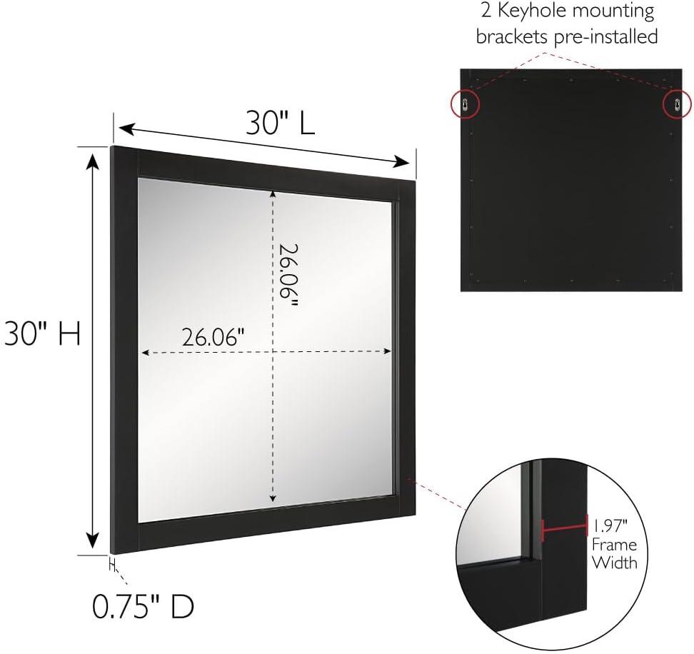 Shorewood Square Bathroom Mirror, 30" H x 30" L, Soft Matte Black, Solid Wood Framed, Decorative Vanity or Entryway Accent – Design House, 589655