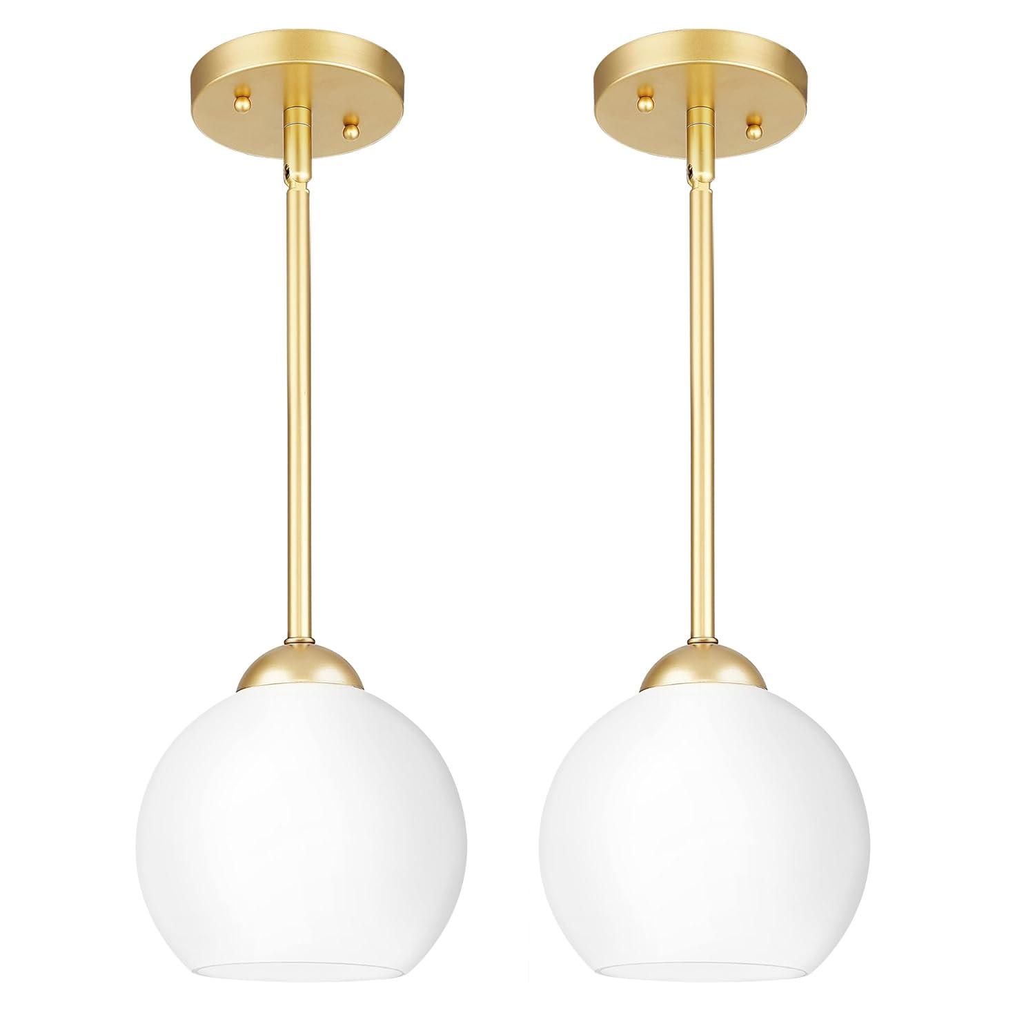 Bleecker 7.75" Metal/Glass Globe LED Pendant, White/Brass
