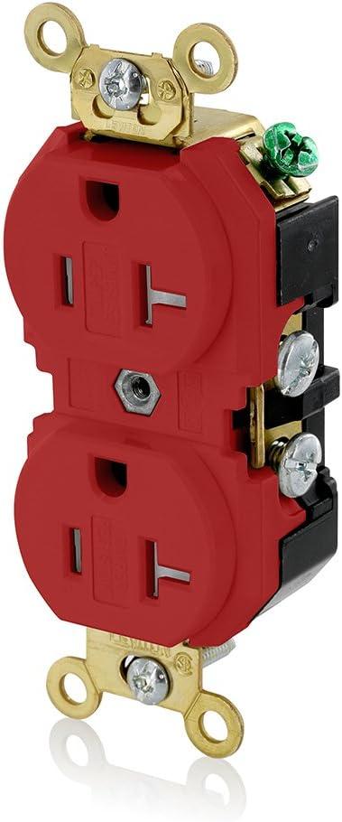 Red Industrial Grade Tamper-Resistant Duplex Receptacle with Wall Plate