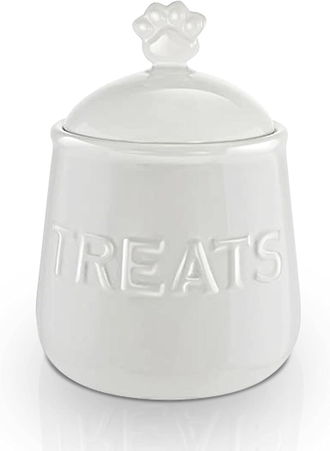 Ivory White Ceramic Dog Treat Jar with Airtight Lid