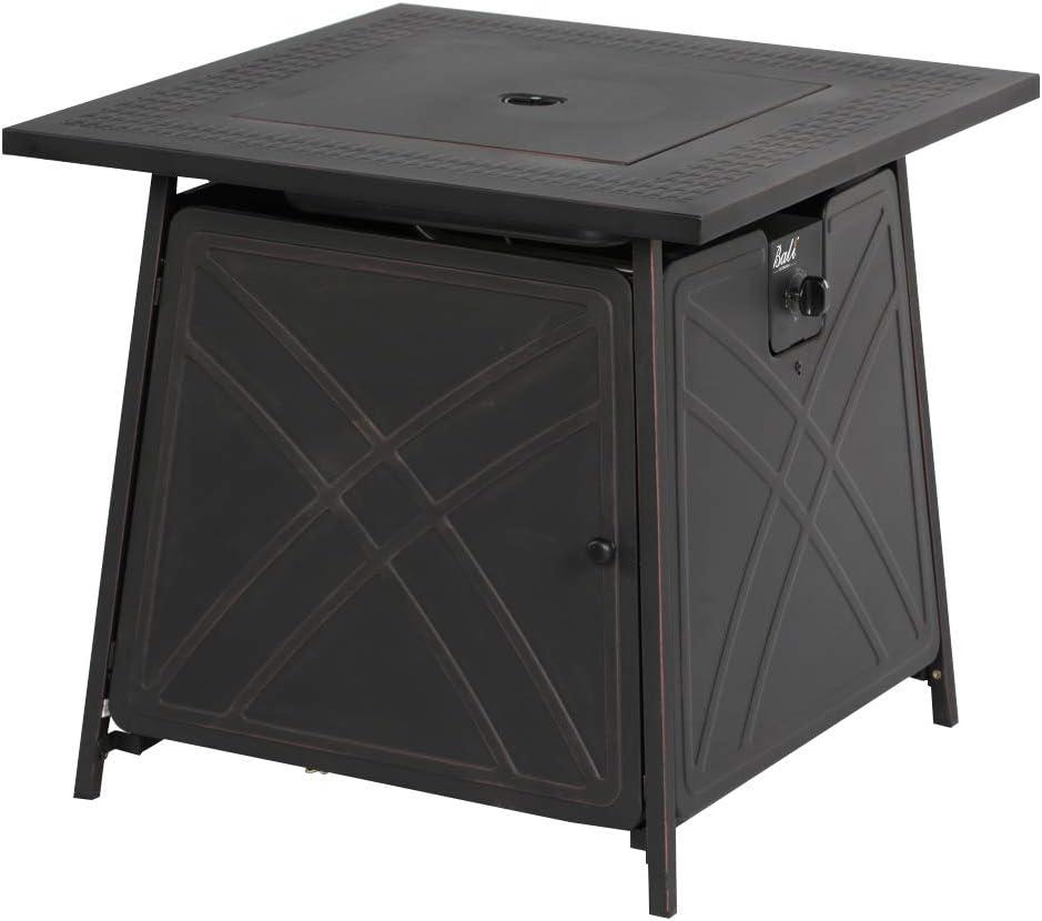 28-Inch Black Steel Gas Fire Pit Table with Auto-Ignition