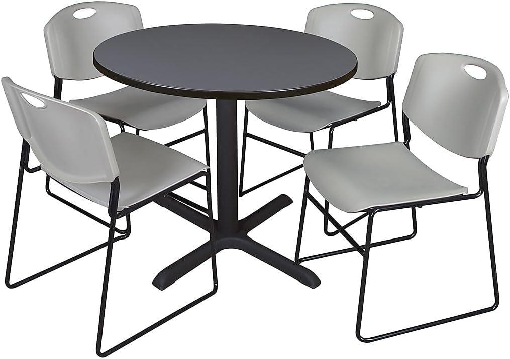 Regency 42 in. Round X-Base Breakroom Table- Grey & 4 Zeng Stack Chairs- Grey