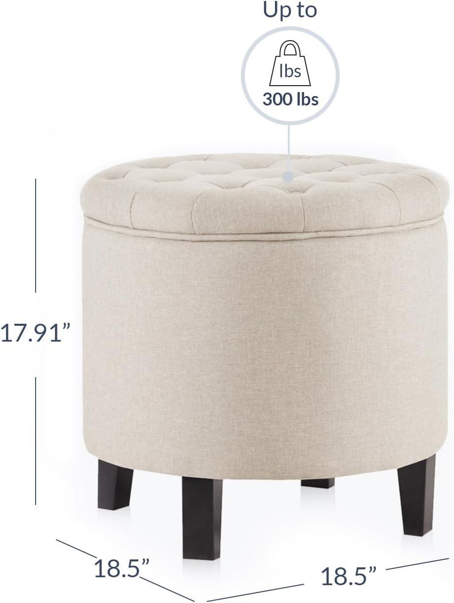 Belleze Nailhead Round Tufted Storage Ottoman Large Footrest Stool Coffee Table Lift Top, Blue