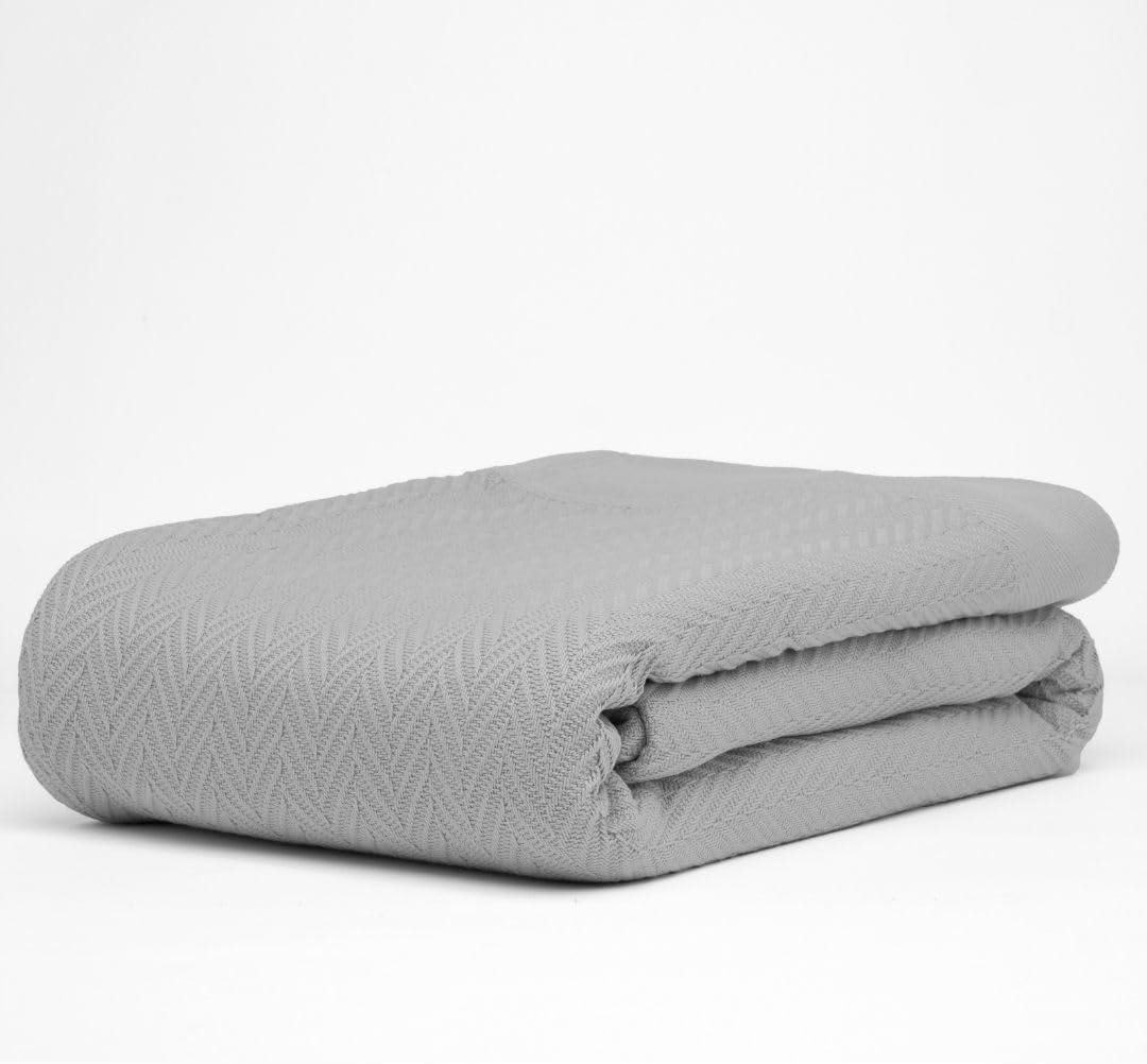 King Size Gray Herringbone Cotton Cooling Blanket