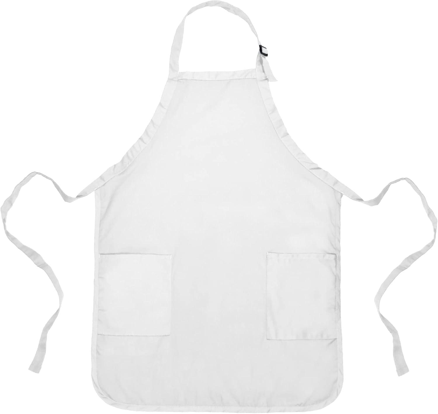 Dalix Waist Aprons Commercial Restaurant Home Bib Spun Poly Cotton Kitchen (3 Pockets) in White