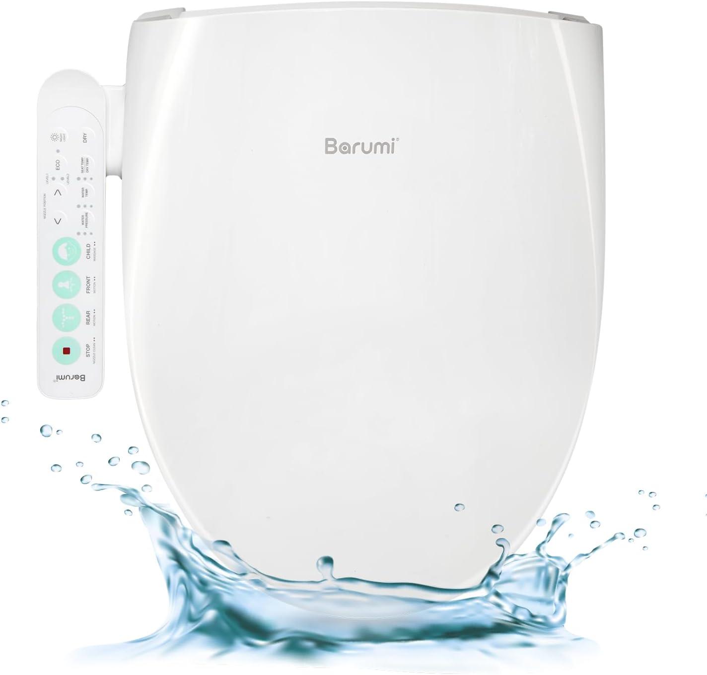 Barumi BM-5000 Electric Elongated Bidet for Toilet, Warm Seat & Air Dryer, Warm Water & Pressure, Self-Cleaning, Child Mode, Eco Mode, Night Light, Hybrid Heating, Soft Close Lid