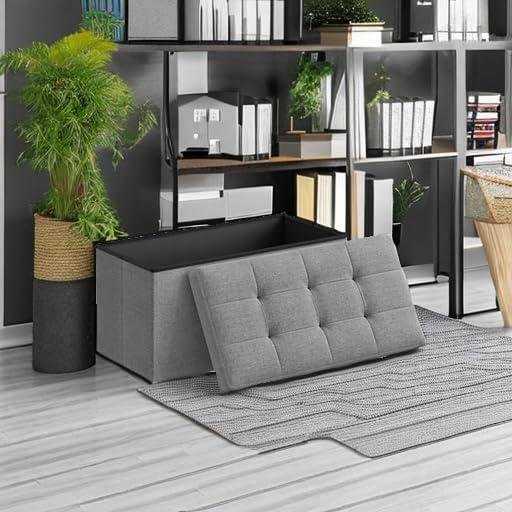 SONGMICS 30" Storage Ottoman Bench Hold up to 660lb Ottoman with Storage Light Gray