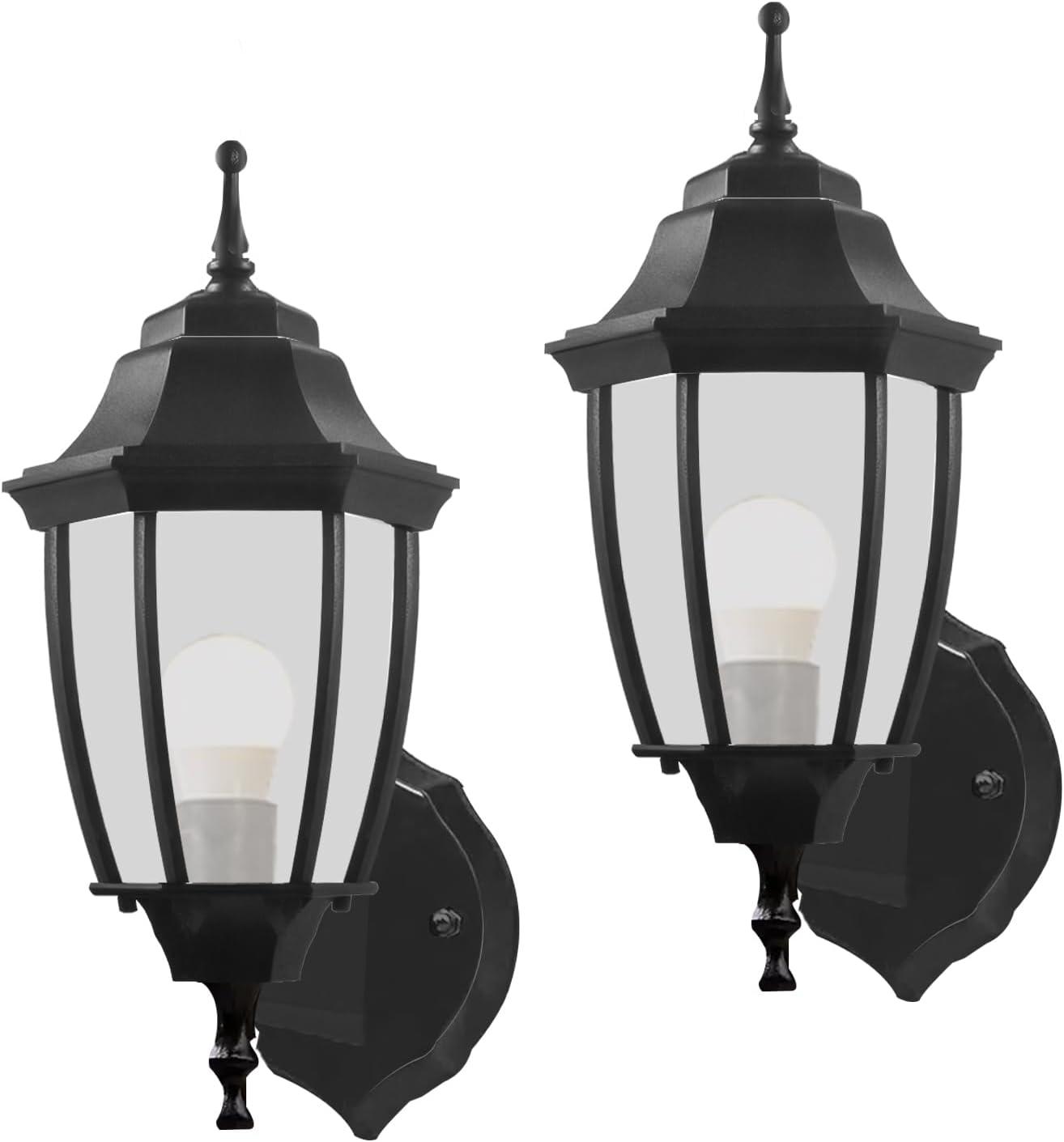 Outdoor Wall Sconces, 2-Pack Wall Lights Fixture, Exterior Farmhouse Porch Light With Hammered Metal Shade, Anti-Rust Waterproof Black Outside Barn Light For Front Porch Patio Garage Gazebo House