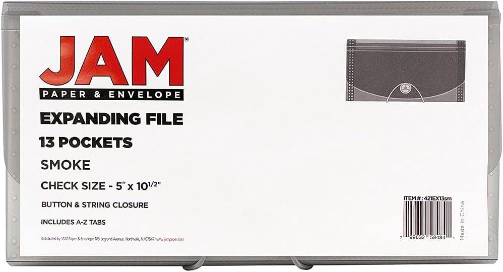 JAM Paper Accordion Folders, 13 Pocket Plastic Expanding File, 5 x 10 1/2, Smoke Grey