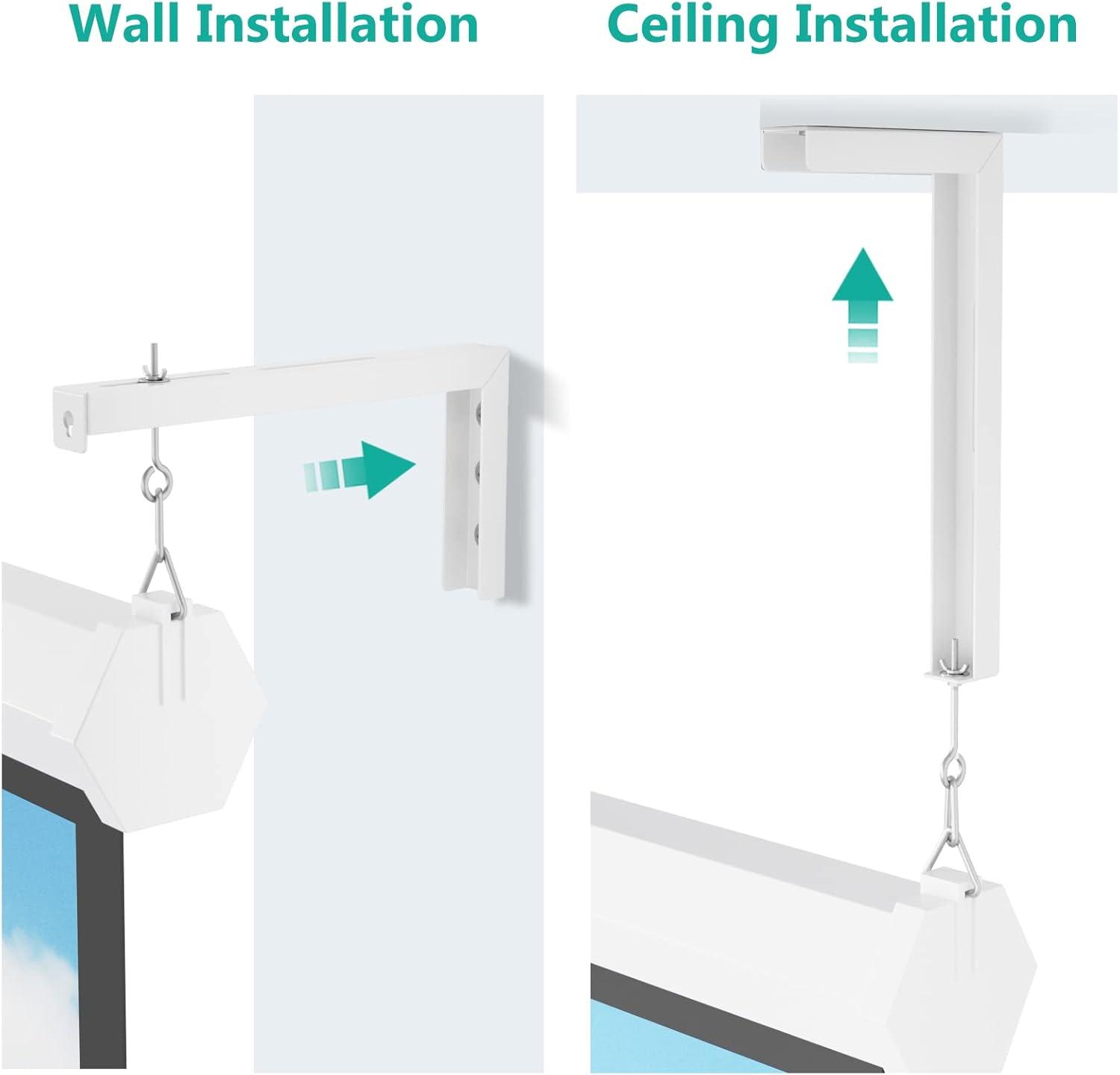 WALI Universal Projector Screen Ceiling Mount, Wall Hanging Mount L-Brackets, 12 inch Adjustable Extension with Hook Kit, Perfect Projector Screen Placement Hold up to 80 lbs (PSM001XL-W), White