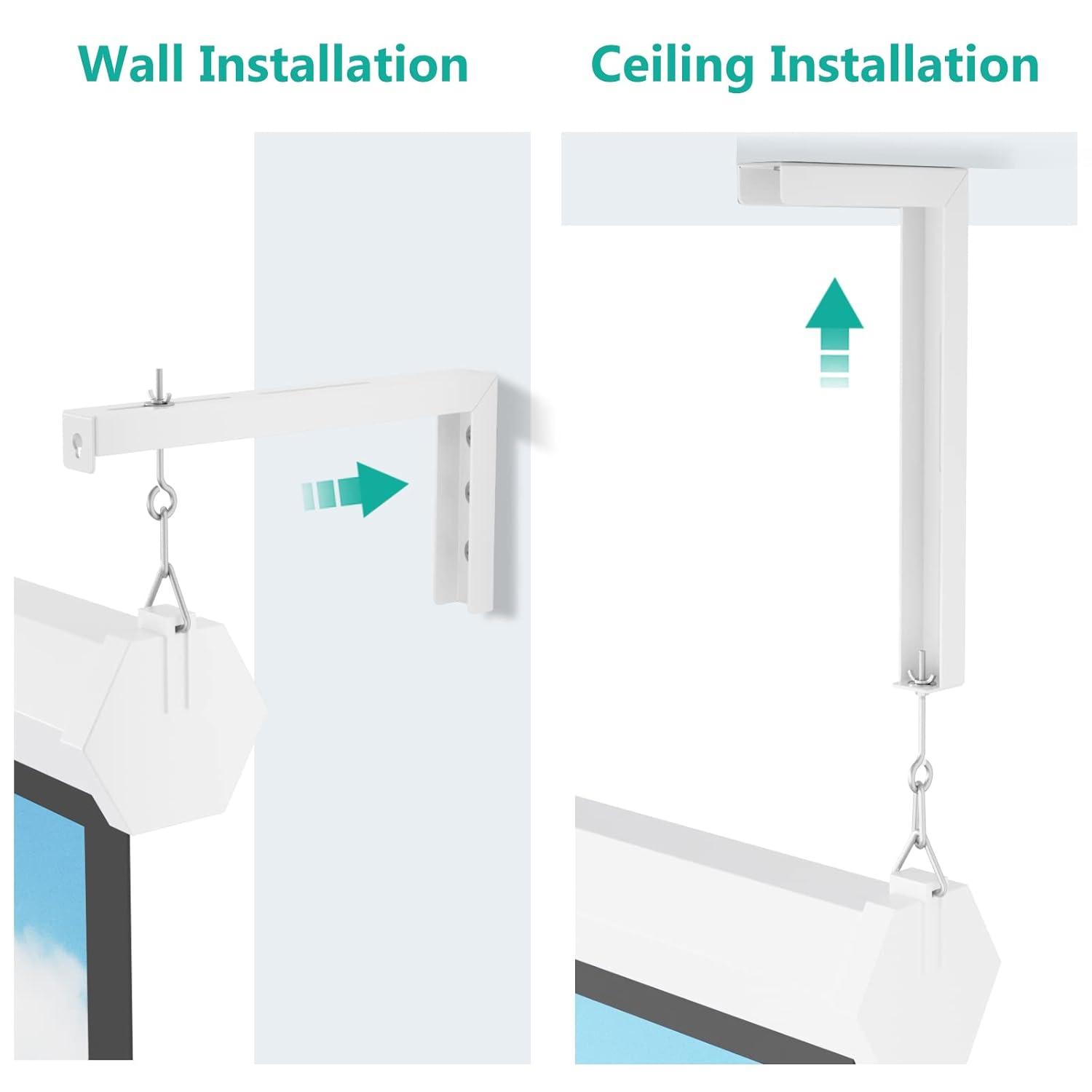 WALI Universal Projector Screen Ceiling Mount, Wall Hanging Mount L-Brackets, 12 inch Adjustable Extension with Hook Kit, Perfect Projector Screen Placement Hold up to 80 lbs (PSM001XL-W), White