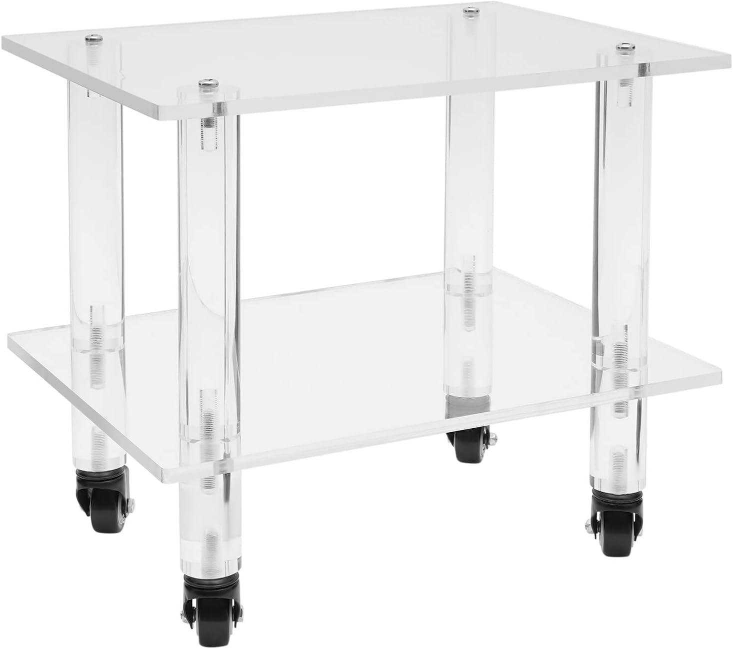 2-Tier Rolling Under Desk Printer Stand Cart with Storage Shelves, Clear Acrylic Printer Rack with Wheels for Home, Office 11.8 Width